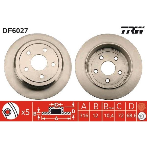 Set discuri frana Chrysler 300c (Lx, 300c Touring (Lx, C5 X (Nd ; Dodge Charger, 5.7 AWD, 3.0 CRD, 3.6, 2.7, 3.5, 3.5 AWD, punte spate, 320x10, plin, TRW