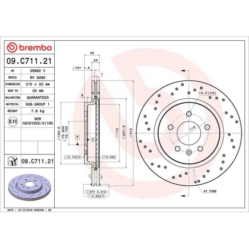 Set disc frana Opel Astra H Estate (A04) 08.04-05.14, Astra J (P10) 09.09-04.16, Astra J Box / Liftback (P10) 09.09-10.15, Astra J Gtc 10.11-04.18, Astra J Sedan 06.12-, Astra J Sports Tourer (P10) 10.10-10.15, Spate, 315X23mm, ventilat, BREMBO