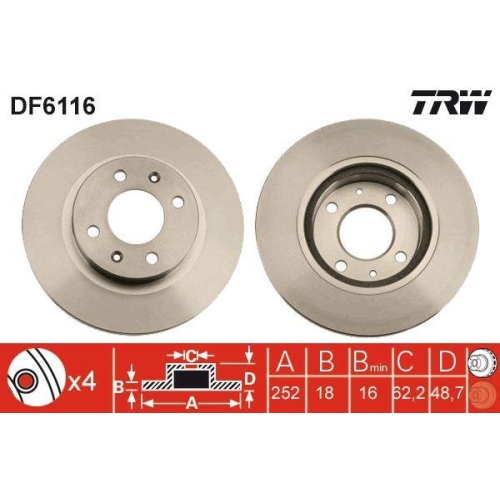 Set discuri frana Hyundai I10 1 (Pa), I10 2 (Ba, I10 2 Sedan, I10 3 (Ac3; Kia Picanto 1 (Sa), Picanto 2 (Ta), 1.1 CRDI, 1.2, 1.0, 1.0 LPG, 1.0 MPi, 1.2 MPI, punte fata, 252x18, ventilat, TRW