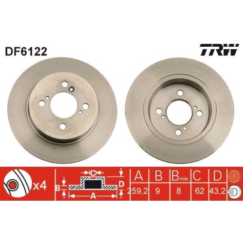 Set discuri frana Suzuki Swift 4 (Fz, 1.2 (AZG 412, ZC72S), 1.2 (AZH 412, ZC72S), 1.2 4x4 (AZG 412, ZD72S), 1.2 4x4 (AZH 412, ZD72S), 1.3 DDiS (AZG 413D, ZC02S, ZC92S), punte spate, 259x9, plin, TRW