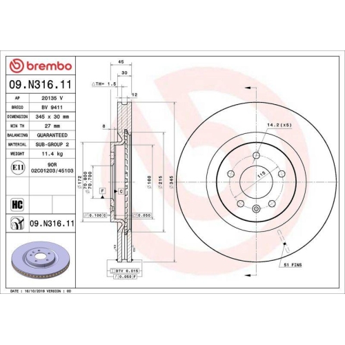 Set disc frana Opel Insignia B Country Tourer (Z18) 06.17-, Insignia B Grand Sport (Z18) 03.17-, Insignia B Sports Tourer (Z18) 03.17-, Fata, 345X30mm, ventilat, BREMBO