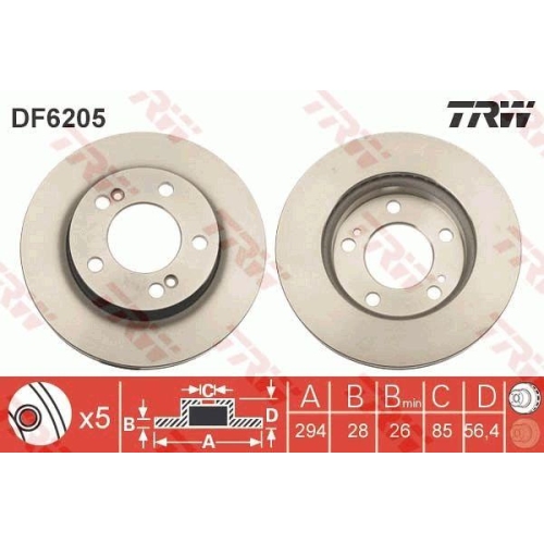 Set discuri frana Ssangyong Actyon I, Actyon Sports 1 (Qj), Actyon Sports Ii, Kyron, Rexton / Rexton 2 (Gab ), Rexton / Rexton 2 Van, Rexton W / Rexton Van, Rexton W / Rexton, punte fata, 294x28, TRW