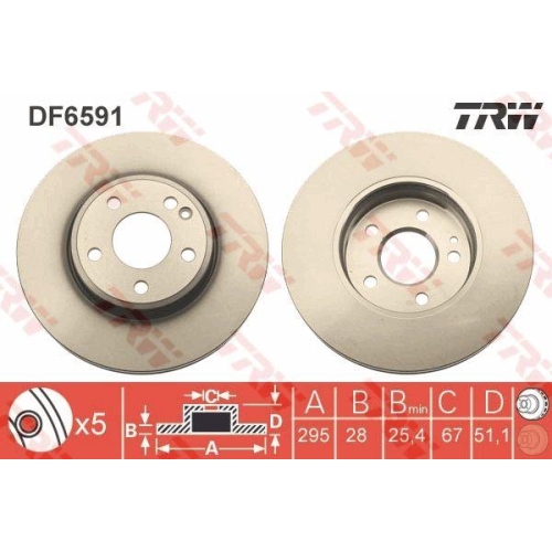 Set discuri frana Mercedes A-Class (W176), B-Class Sports Tourer (W246, Cla Coupe (C117), Cla Shooting Brake (X117), Gla-Class (X156), punte fata, 295x28, TRW