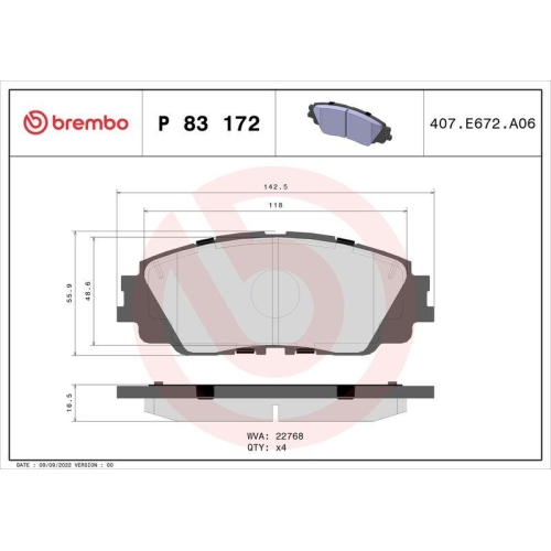 Placute frana Lexus Es ( Z10 A10 H10) 07.18-, Ux ( Aa1 Ah1 Ma1) 10.18-; Toyota Camry ( V7 Va7 Vh7) 06.17-, C-Hr ( X1) 10.16-, Corolla Cross (Zvg1 Zsg1 Mxgh1 Mxga1) 07.20-, Prius ( W6) 01.23-, Rav 4 5 ( A5 H5) 12.18-, Rav 4 5 Van ( A5 H5) 12.18-, Fata, BRE