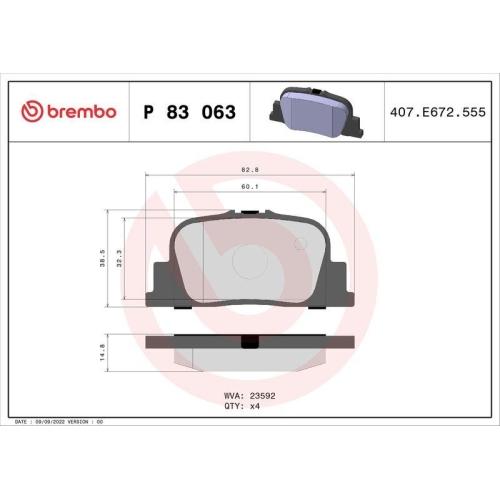 Placute frana Lexus Es (Mcv Vzv) 08.96-06.08; Toyota Camry ( V2) 08.96-02.04, Prius Liftback ( W2) 09.03-01.10, Spate, BREMBO