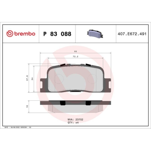 Placute frana Lexus Es (Mcv Vzv) 08.96-06.08; Toyota Camry Sedan ( V3) 08.01-11.06, Highlander / Kluger ( U2) 06.00-12.10, Spate, BREMBO