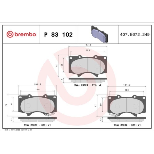 Placute frana Lexus Gx (Urj15 Grj15) 11.09-, Lx ( J2) 08.07-; Toyota 4 Runner 4 ( N21) 08.02-12.09, 4 Runner 5 ( N28) 03.09-, Fj Cruiser (Gsj1) 06.05-01.18, Hilux Platform / Chassis ( N1) 05.15-, Hilux 8 Pick-Up ( N1) 05.15-, Land Cruiser Prado ( J15) 07.