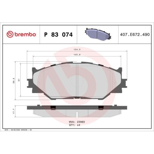 Placute frana Lexus Is C (Gse2) 04.09-, Is 2 ( E2) 08.05-04.13, Is 3 ( E3) 04.13-, Fata, BREMBO