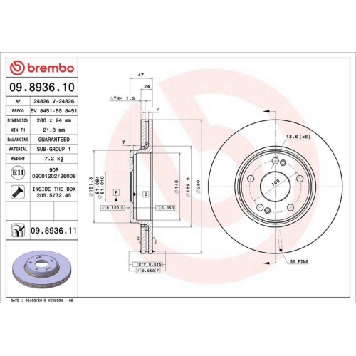 Set disc frana Renault Laguna 2 (Bg0/1) 03.01-12.07, Laguna 2 Grandtour (Kg0/1) 03.01-12.07, Fata, 280X24mm, ventilat, BREMBO