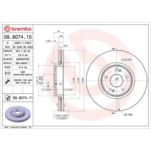 Set disc frana Renault Laguna 2 (Bg0/1) 03.01-12.07, Laguna 2 Grandtour (Kg0/1) 03.01-12.07, Fata, 300X26mm, ventilat, BREMBO