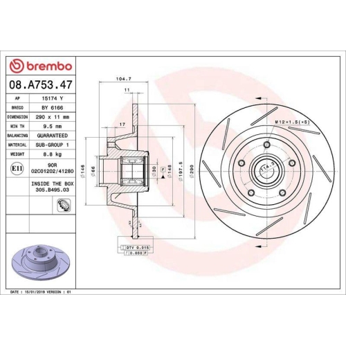 Set disc frana Renault Megane 3 Coupe (Dz0/1) 11.08-09.16, Spate, 290X11mm, plin, BREMBO