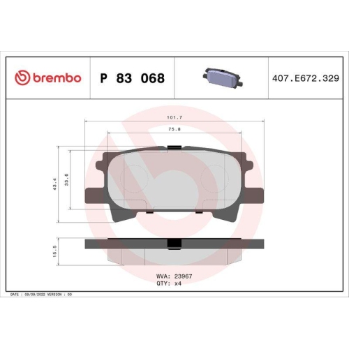 Placute frana Lexus Rx ( U3) 02.03-12.08; Toyota Highlander / Kluger ( U2) 06.00-12.10, Spate, BREMBO