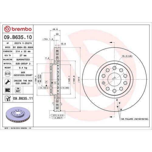 Set disc frana Seat Alhambra (710 711) 06.10-12.22, Alhambra Van (711) 06.10-06.23, Tarraco (Kn2) 09.18-; Skoda Kodiaq I (Ns6 Ns7 Nv7) 10.16-; Vw Sharan (7n1 7n2) 05.10-11.22, Sharan Van (7n1 7n2) 05.10-, Tiguan (Ad1 Ax1) 01.16-, Tiguan Allspace (Bw2 Bj2)