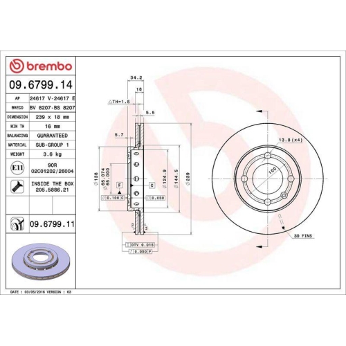 Set disc frana Seat Arosa (6h1) 05.97-06.04; Vw Lupo I (6x1 6e1) 09.98-07.05, Polo (6n2) 10.99-10.01, Polo 3 (6n1) 10.94-10.99, Polo Van Box / Liftback (6n1) 09.94-12.99, Fata, 239X18mm, ventilat, BREMBO