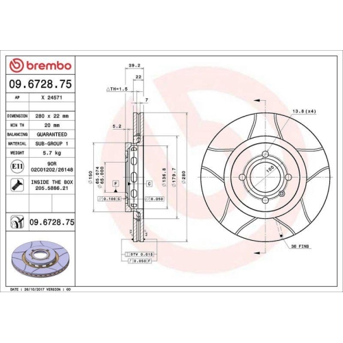 Set disc frana Seat Cordoba (6k) 02.93-12.02 , Cordoba Vario Box / Estate (6k5) 08.00-12.02, Ibiza 2 (6k1) 03.93-05.02, Toledo I (1l2) 01.91-10.99; Vw Corrado (53i) 08.87-12.95, Golf 2 (19e 1g1) 08.83-12.92, Passat B3/B4 (3a2 35i) 02.88-12.97 , Fata, 280X
