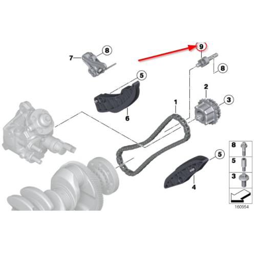 Spritiera ulei ungere lant distributie BMW Seria 1 (F20, F21), Seria 2 (F22, F23, F87), Seria 3 (F30, F31, F80), Seria 4 (F32, F33), Seria 5 (F10, F11), Seria 7 (G11), X1 (F48), X3 (F25), X4 (F26), X5 (F15), 3.0, Original, 13527797909