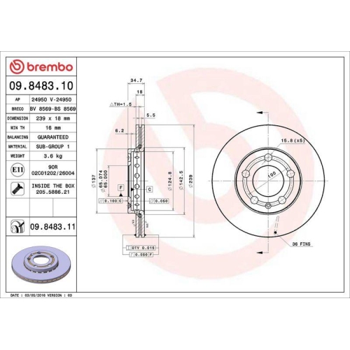 Set disc frana Skoda Fabia I (6y2) 08.99-03.08 , Fabia 2 (542) 12.06-12.14 ; Vw Fox Liftback (5z1 5z3 5z4) 08.03-10.15, Fox Van (5z1) 09.10-12.11, Polo (9n 9a) 10.01-10.14, Fata, 239X18mm, ventilat, BREMBO