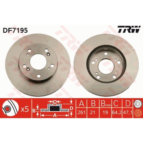 Set discuri frana fata TRW, Honda Civic VII Hatchback (Eu, Ep, Ev), 03.1999-02.2006, Civic VIII Sedan (Fd, Fa), 09.2005-, Cr-Z (Zf), 06.2010-, Stream, 2001-, Fata; puntea fata; Echipament vehicul : vehicule cu pache sport