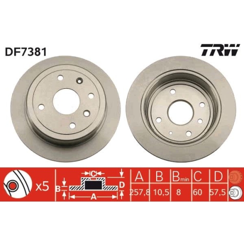 Set discuri frana spate TRW, Chevrolet Aveo / Kalos Limuzina (T250, T255), 2005-, Lacetti (J200), 2003-, Nubira, 01.2005-12.2011, Daewoo Lacetti (Klan), 02.2002-, Nubira (J100), 1997-, Nubira (J200), 07.2003-, spate; puntea spate