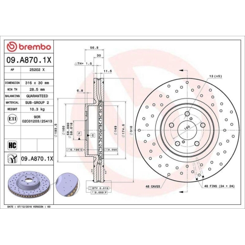 Set disc frana Subaru Forester (Sj) 11.12-, Legacy 4 (Bl) 09.03-12.15, Legacy 4 Estate (Bp) 09.03-12.09, Legacy 5 (Bm) 05.09-, Legacy 5 Estate (Br) 06.08-12.14, Outback (Br) 06.09-, Fata, 316X30mm, ventilat, BREMBO