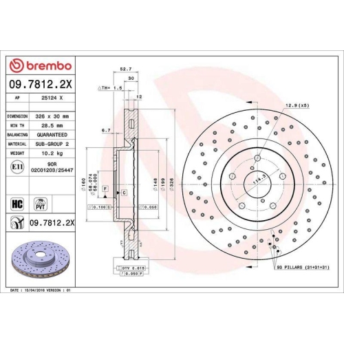 Set disc frana Subaru Impreza Estate (Gg) 10.00-12.08, Impreza Liftback (Gr Gh G3) 03.07-05.14, Impreza Saloon (Gd) 09.99-06.09, Impreza Saloon (Ge Gv) 01.07-, Wrx Sedan (Gj) 07.11-; Toyota Gt 86 Coupe (Zn6) 03.12-, Fata, 326X30mm, ventilat, BREMBO