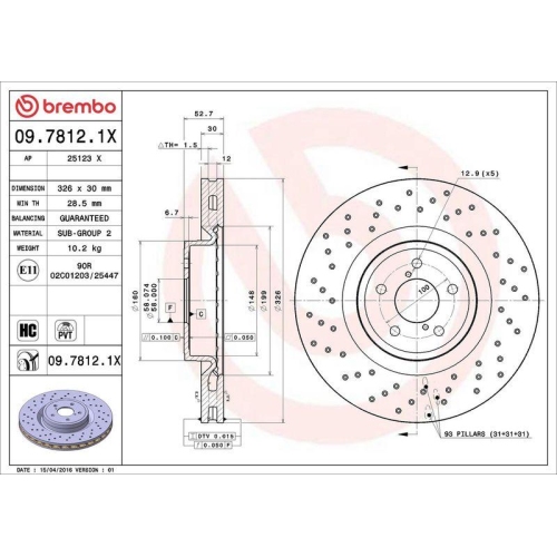 Set disc frana Subaru Impreza Estate (Gg) 10.00-12.08, Impreza Saloon (Gd) 09.99-06.09, Fata, 326X30mm, ventilat, BREMBO