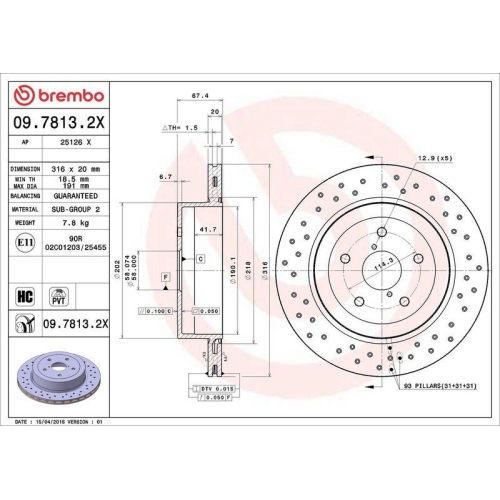 Set disc frana Subaru Impreza Estate (Gg) 10.00-12.08, Impreza Saloon (Gd) 09.99-06.09, Impreza Saloon (Ge Gv) 01.07-, Spate, 316X20mm, ventilat, BREMBO