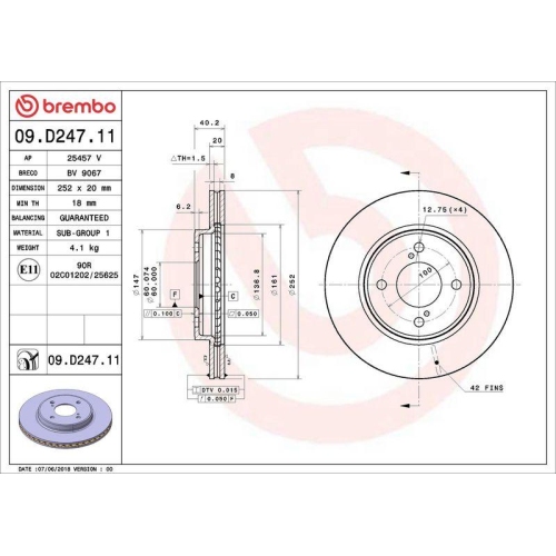 Set disc frana Suzuki Baleno (Fw Ew) 02.16-, Swift 5 (Az) 01.17-, Fata, 252X20mm, ventilat, BREMBO