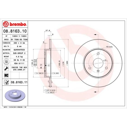Disc frana Smart Roadster Coupe (452), 04.2003-11.2005, BREMBO