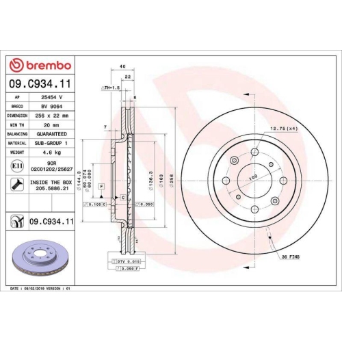 Set disc frana Suzuki Swift 4 (Fz Nz) 10.10-, Fata, 256X22mm, ventilat, BREMBO