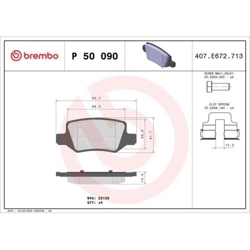 Placute frana Mercedes Clasa A (W169) 04.04-06.12, B-Class Sports Tourer (W245) 03.05-11.11, Spate, BREMBO