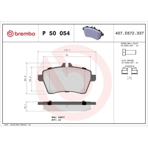 Placute frana Mercedes Clasa A (W169) 04.04-06.12, Fata, BREMBO