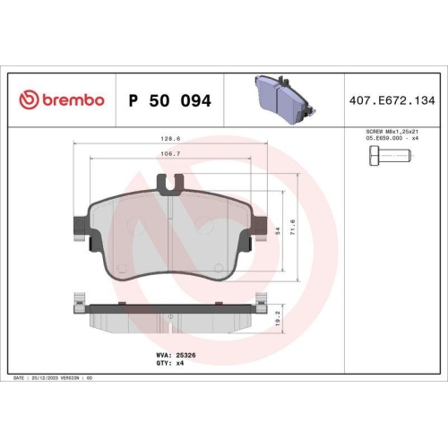 Placute frana Mercedes Clasa A (W176) 06.12-05.18, B-Class Sports Tourer (W246 W242) 10.11-12.18, Cla Coupe (C117) 01.13-03.19, Fata, BREMBO