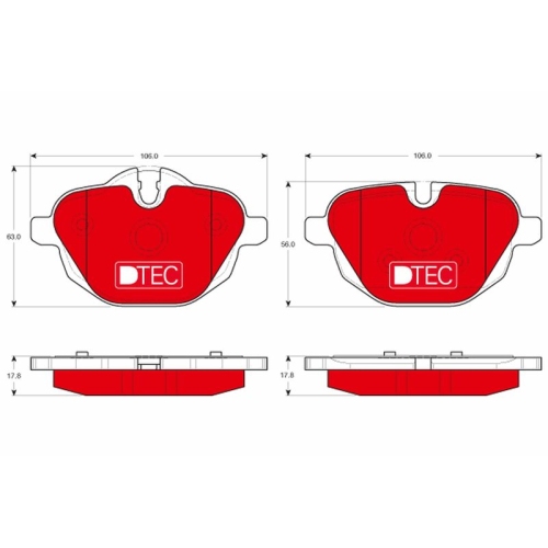 Set placute frana spate TRW, Bmw Seria 5 (F10/F11), 2009-2017, I8 (I12), 03.2014-06.20, X3 (F25), 09.10-08.17, X4 (F26), 05.2013-03.2018, Z4 Roadster (E89), 02.09-08.16, spate; puntea spate