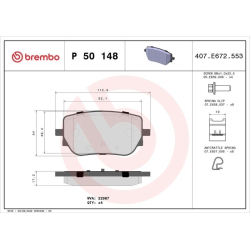 Placute frana Mercedes Clasa A (W177) 03.18-, Clasa A Sedan (V177) 09.18-, B-Class Sports Tourer (W247) 12.18-, Cla (C118) 03.19-, Cla Shooting Brake (X118) 06.19-, Eqa (H243) 02.21-, Eqb (X243) 09.21-, Gla (H247) 02.20-, Glb (X247) 07.19-, Spate, BREMBO