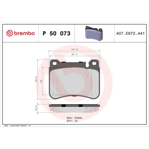 Placute frana Mercedes Clasa C (W203) 05.00-12.07, Clasa C Coupe (Cl203) 03.01-06.11, Clasa C T-Model (S203) 03.01-08.07, Clasa CLC (Cl203) 05.08-06.11, Clk (C209) 05.02-03.10, Clk Cabriolet (A209) 06.02-03.10, Slk (R171) 03.04-12.11, Fata, BREMBO