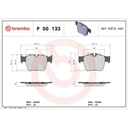 Placute frana Mercedes Clasa C (W205) 07.13-02.23, Clasa C Convertible (A205) 06.16-04.23, Clasa C Coupe (C205) 10.15-04.23, Clasa C T-Model (S205) 09.14-02.23, Glc (X253) 06.15-06.22, Glc Coupe (C253) 06.16-03.23, Spate, BREMBO