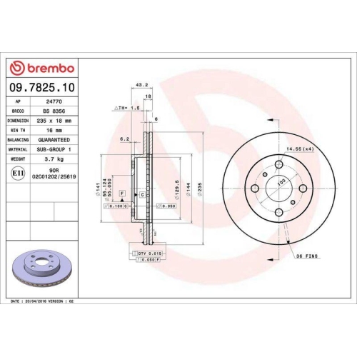 Set disc frana Toyota Yaris ( P1) 01.99-12.05, Fata, 235X18mm, ventilat, BREMBO