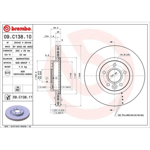 Set disc frana Volvo C30 (533) 09.06-12.13, C70 2 Convertible (542) 03.06-12.13, S40 2 (544) 12.03-12.12, V40 Box / Liftback (525) 09.13-12.15, V40 Cross Country (526) 09.13-12.15, V40 Cross Country (526) 10.12-08.19, V40 Liftback (525) 03.12-08.19, V50 (