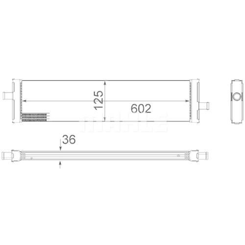 Radiator intercooler Audi A6 2010-; Porsche Cayenne 2010-, Panamera 2009-2016, Panamera 2016-; Volkswagen Touareg 2010-2018, 602x125x36mm, MAHLE 58F2081X