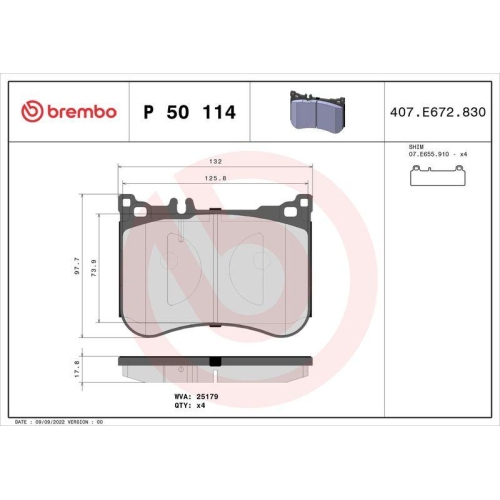 Placute frana Mercedes Cls (C257) 12.17-, Clasa E (W213) 01.16-, Clasa E Convertible (A238) 06.17-, Clasa E Coupe (C238) 12.16-, Clasa E T-Model (S213) 07.16-10.23, Clasa S (W222 V222 X222) 05.13-08.20, Clasa S Cabriolet (A217) 12.15-08.20, Clasa S Coupe