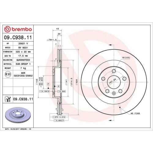 Set disc frana Volvo S60 3 (224) 02.19-, S90 2 (234) 01.16-, V60 2 (225) 02.18-, V60 2 Cross Country (227) 02.18-, V90 2 Cross Country (236) 03.16-, V90 2 Estate (235) 03.16-, Xc60 2 (246) 03.17-, Xc90 2 (256) 09.14-, Spate, 320X20mm, ventilat, BREMBO