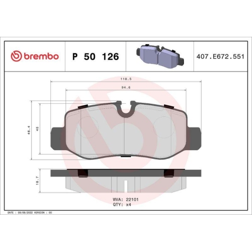 Placute frana Mercedes Eqv (W447) 06.20-, V-Class (W447) 03.14-, Vito Box (W447) 10.14-, Vito Mixto Extended Double Cabine Truck (W447) 10.14-, Vito Tourer (W447) 10.14-, Spate, BREMBO