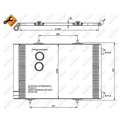 Condensator climatizare, Radiator clima Citroen C2 (Jm), C3 1 (Fc), C3 Ii, C3 Picasso, C4 Cactus, Ds3; Ds Ds 3, Ds 3 Cabriolet; Peugeot 1007 (Km), 2008, 207 (Wa, Wc), 208, 3008, 308 (4a, 4c) Nrf 35779