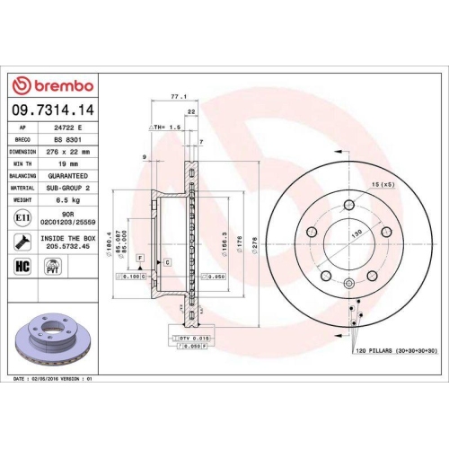Set disc frana Vw Lt 28 04.96-07.06, Fata, 276X22mm, ventilat, BREMBO