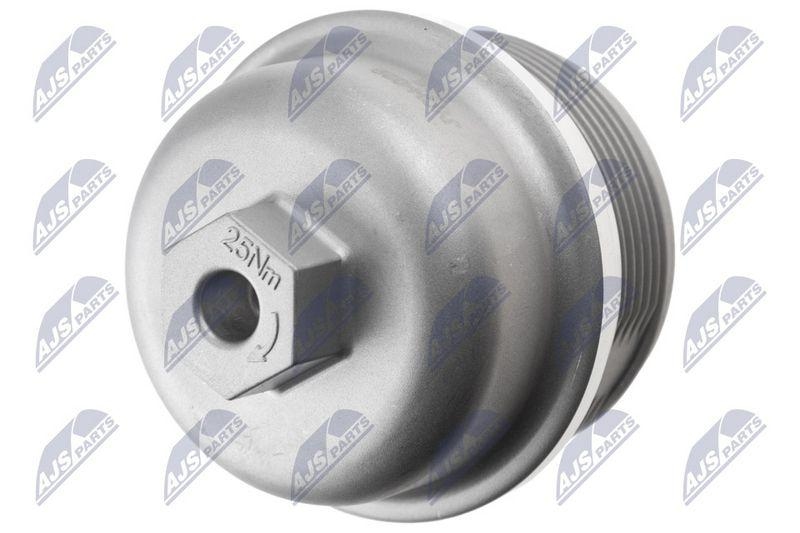 Capac, carcasa filtru ulei Cadllac Cts 2.8, 3.6 2004-, Srx 3.6 2004-, Saab 9-3 2.8 2006-, 9-5 2.8 2011-, Pontiac G8 3.6 2008-, Chevrolet Camaro 3.6 2010-; metalic; 12583470; NTY, aftermarket