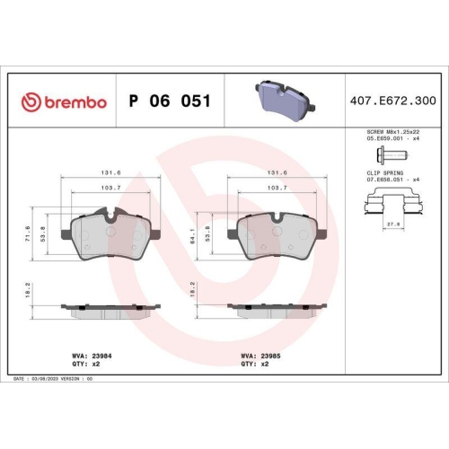 Placute frana Mini Mini (R50 R53) 06.01-09.06, Mini (R56) 11.05-01.14, Mini Cabriolet (R52) 04.04-07.08, Mini Clubman (R55) 10.06-12.15, Mini Convertible (R57) 10.07-06.15, Mini Coupe (R58) 12.10-05.15, Mini Roadster (R59) 01.11-04.15, Fata, BREMBO