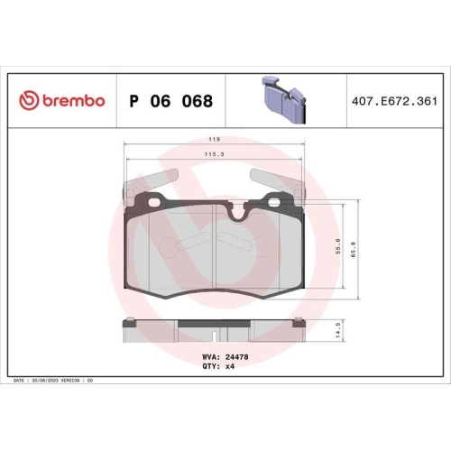 Placute frana Mini Mini (R56) 11.05-01.14, Mini Clubman (R55) 10.06-12.15, Mini Clubvan (R55) 12.12-06.14, Mini Convertible (R57) 10.07-06.15, Mini Coupe (R58) 12.10-05.15, Mini Roadster (R59) 01.11-04.15, Fata, BREMBO