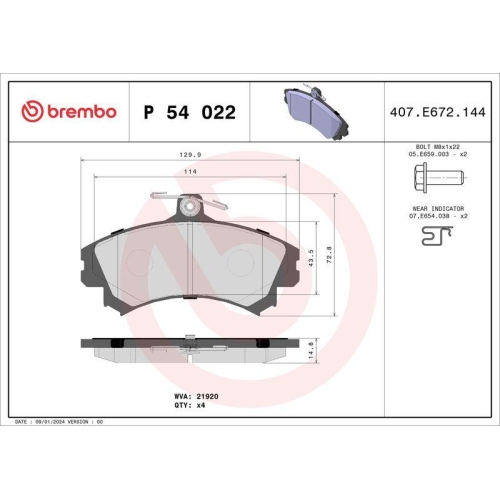 Placute frana Mitsubishi Carisma (Da) 05.95-06.06, Carisma Saloon (Da) 09.96-06.06, Space Star Mpv (Dg A) 06.98-12.04; Proton Persona 400 Liftback (C9 C C9 S) 01.94-02.08; Volvo S40 I (644) 07.95-12.04, V40 Estate (645) 07.95-06.04, Fata, BREMBO