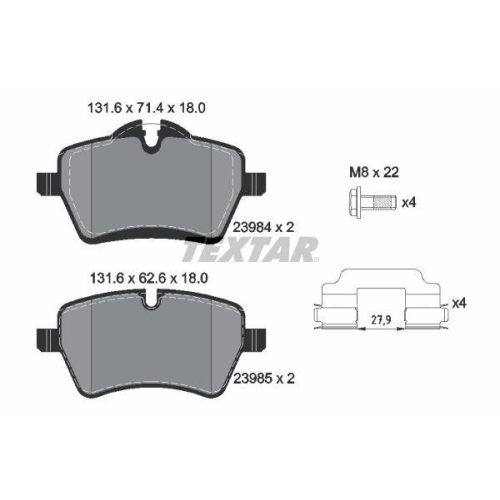 Placute frana Mini Mini (R50 R53) 06.01-09.06, Mini (R56) 11.05-01.14, Mini Cabriolet (R52) 04.04-07.08, Mini Clubman (R55) 10.06-12.15, Mini Convertible (R57) 10.07-06.15, Mini Coupe (R58) 12.10-05.15, Mini Roadster (R59) 01.11-04.15, Fata, TEXTAR